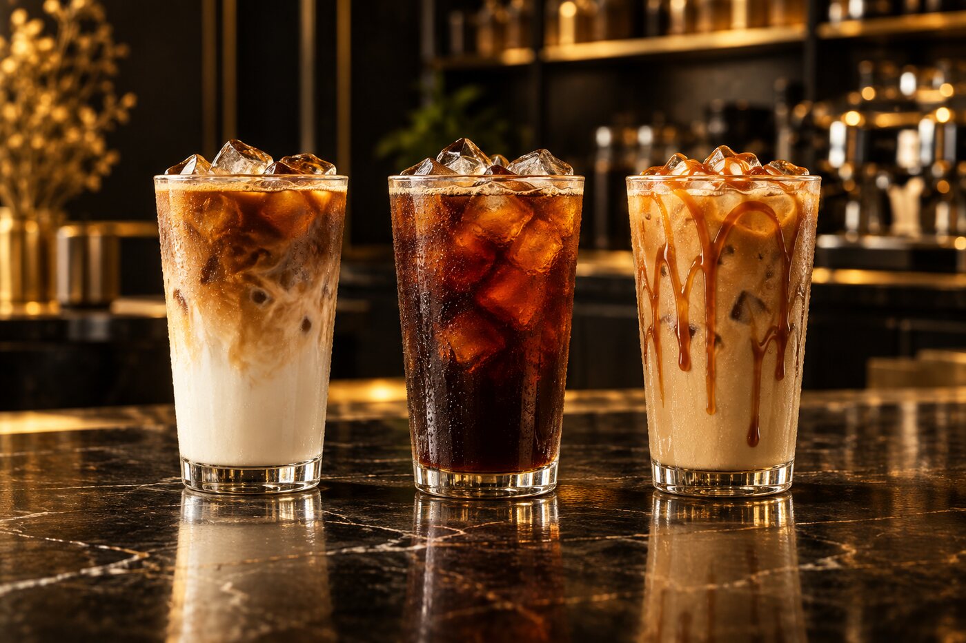 Iced coffee promotional content on a digital display